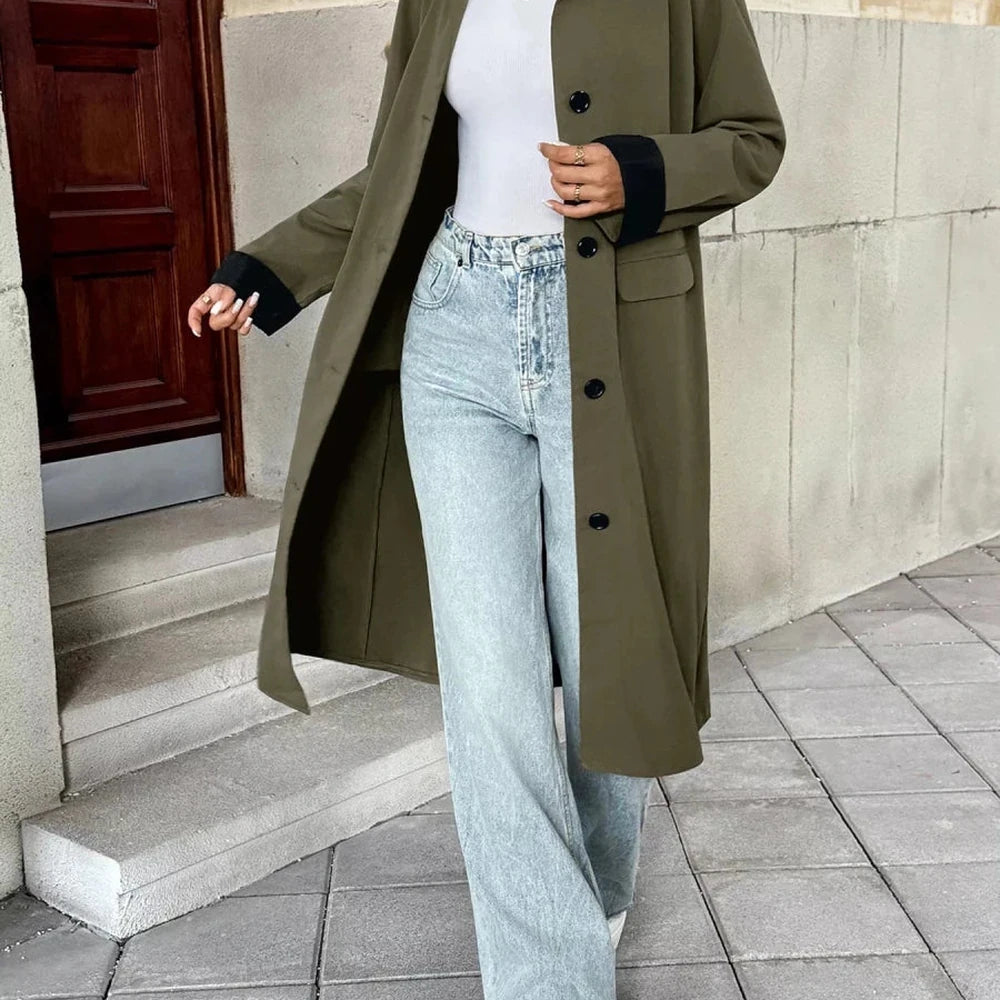 Contrast Collar Button Up Coat