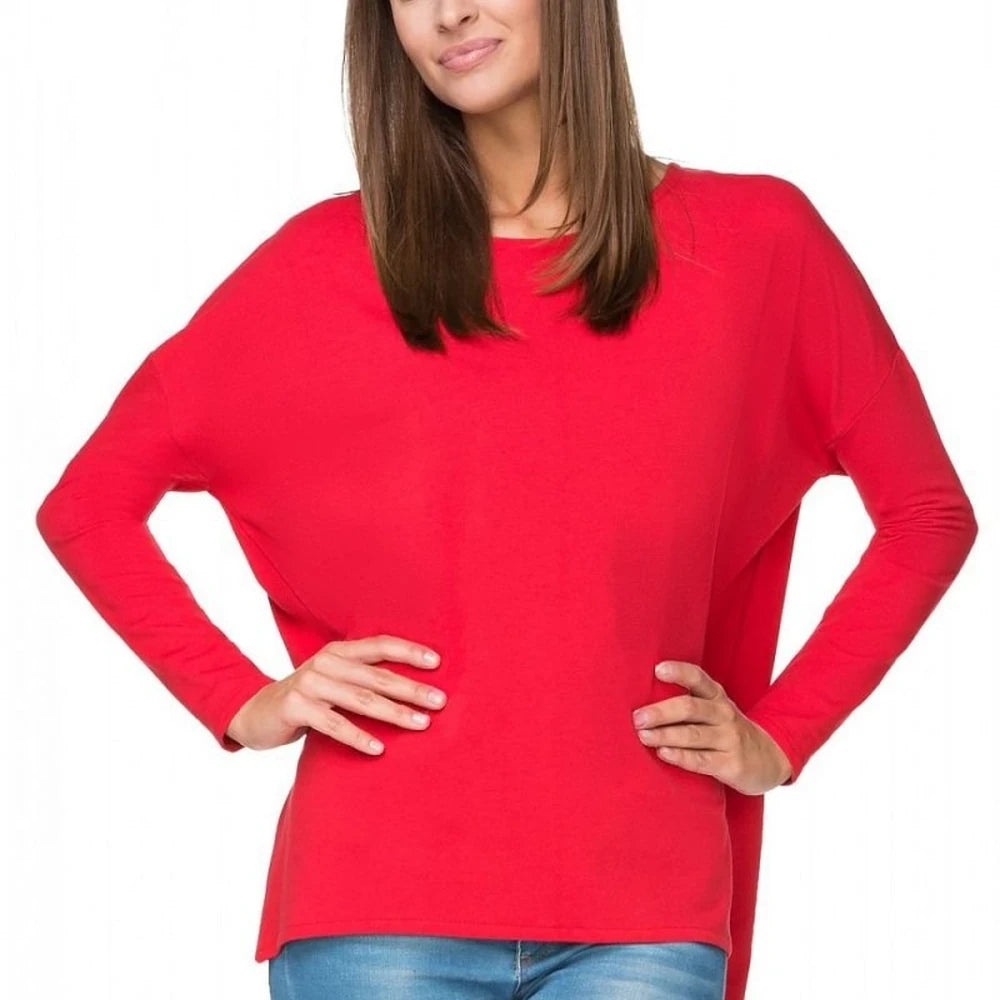Red Cotton Knit Wide Kimono Sweatshirt