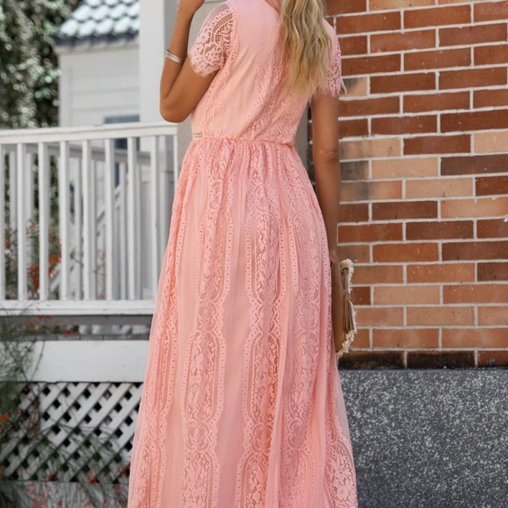 Scalloped Lace V-Neck Maxi Dress