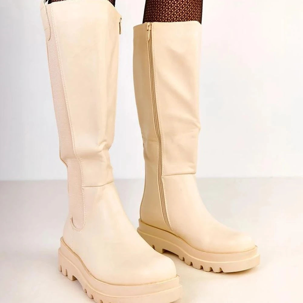 Women's Beige Thigh-High Boots