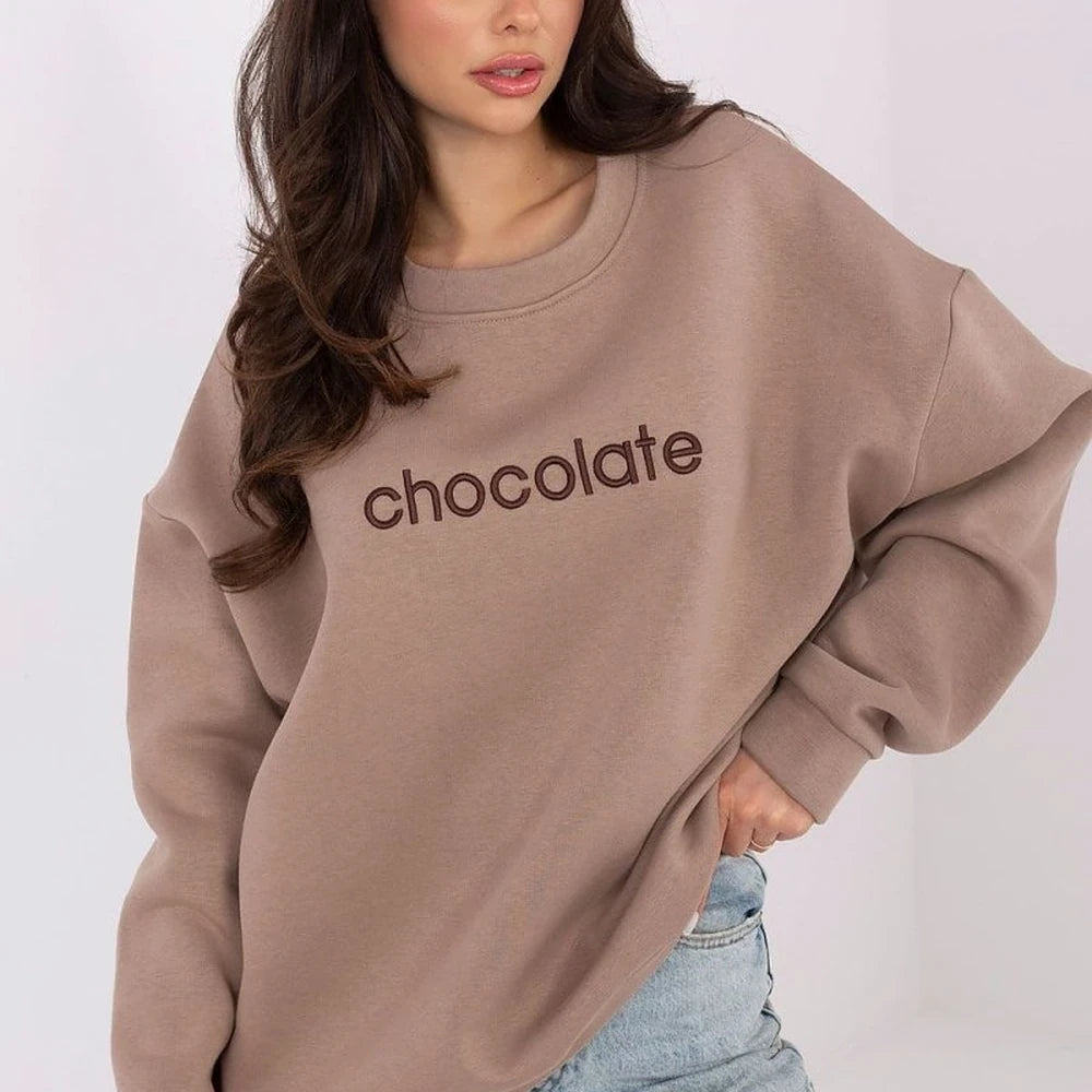 Brown Cotton Spandex Sweatshirt with Embroidery