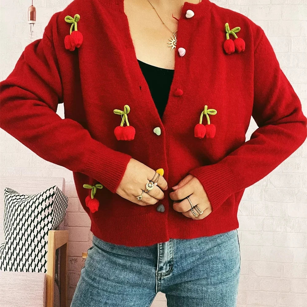 Flower Button Up Long Sleeve Cardigan