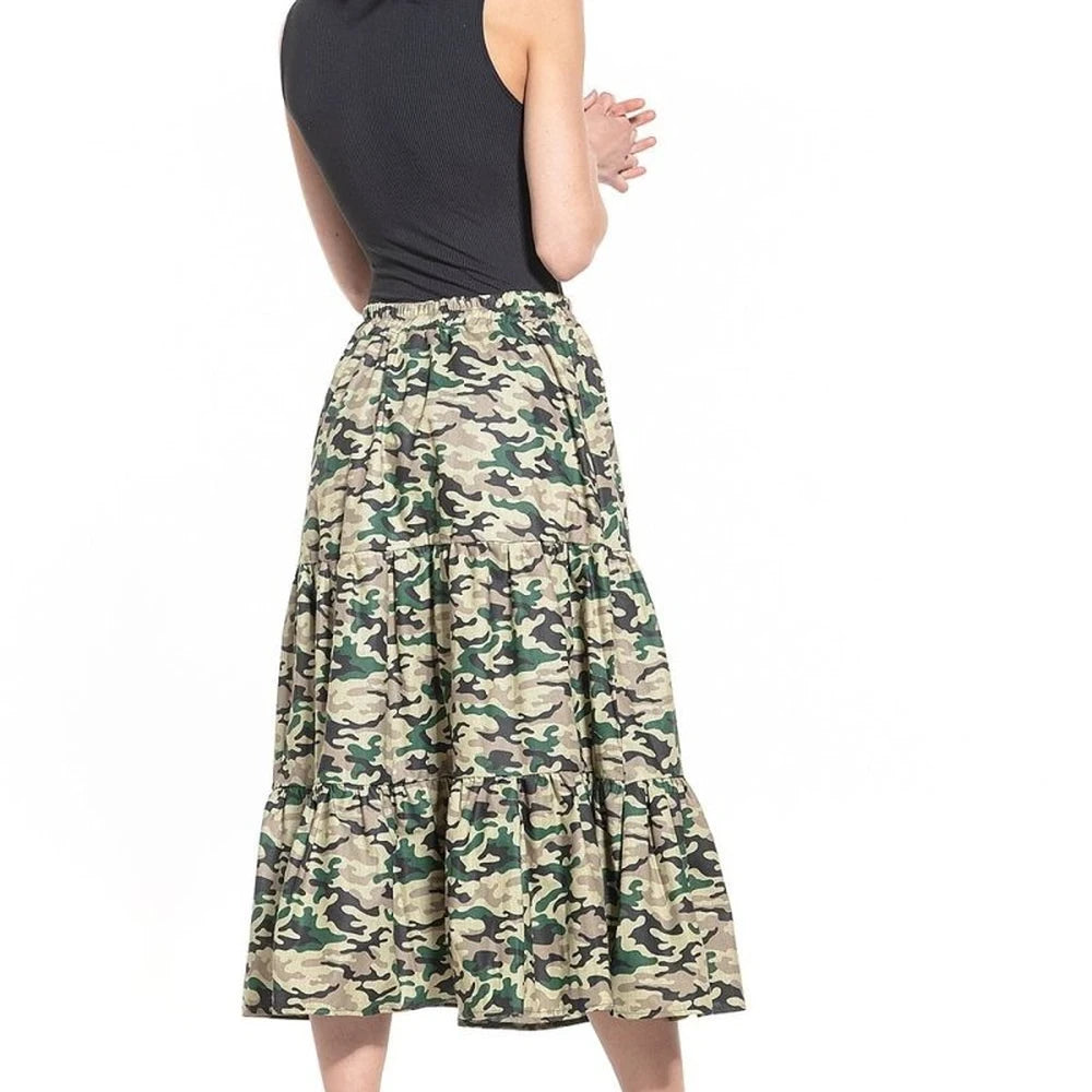 Floral Print Cotton Midi Skirt