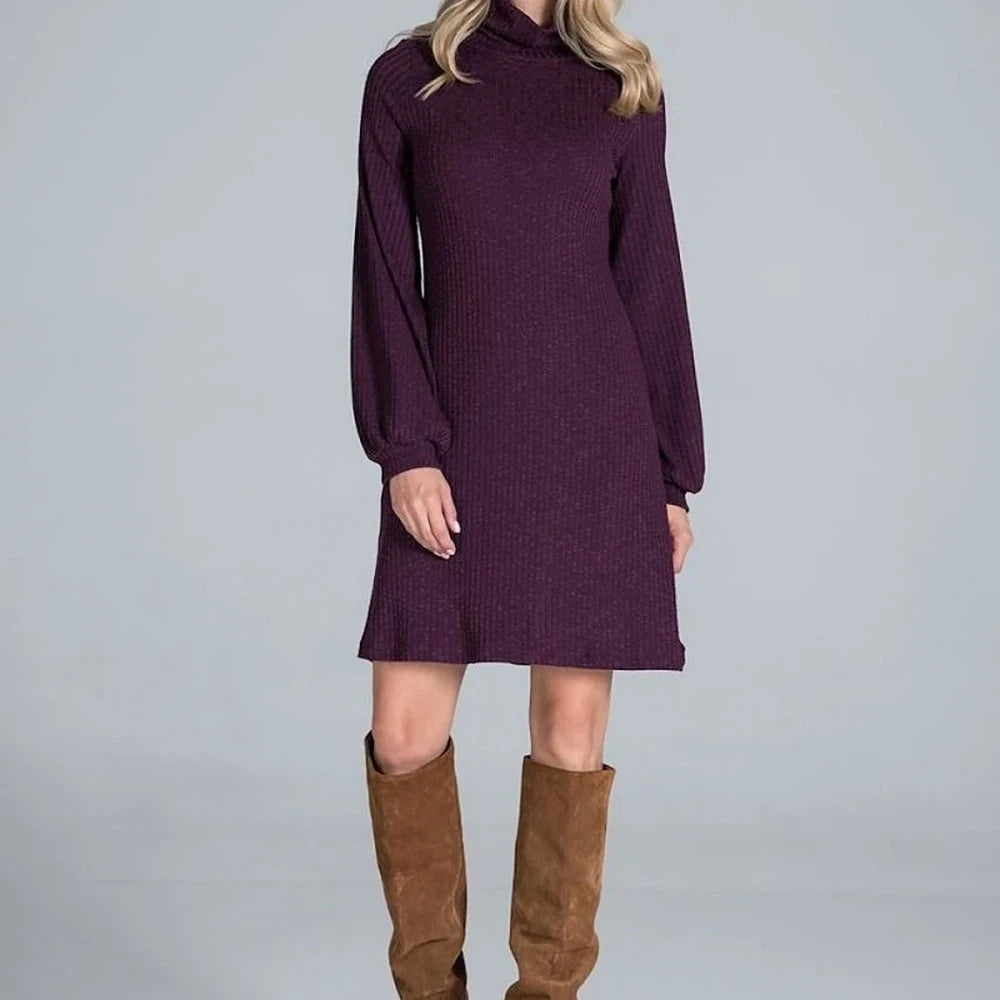 Ribbed Knit Turtleneck Midi Dress