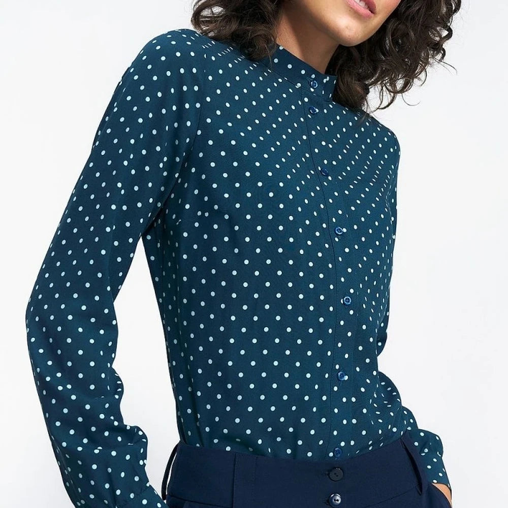 Long Sleeve Viscose Button-Down Shirt