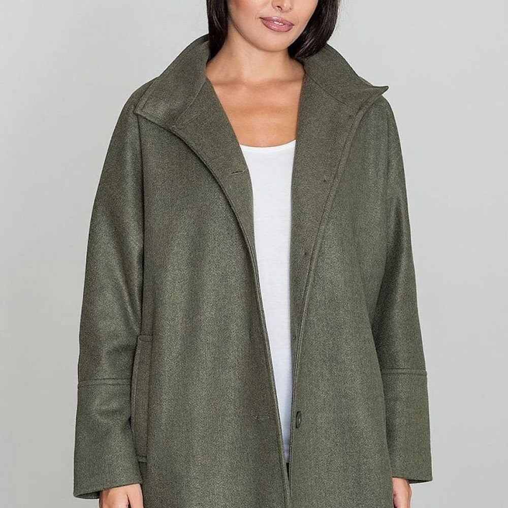 Women's Kimono Coat Stand-Up Collar Button Details