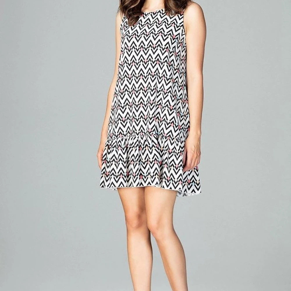 Sleeveless Flared Day Dress with Frill