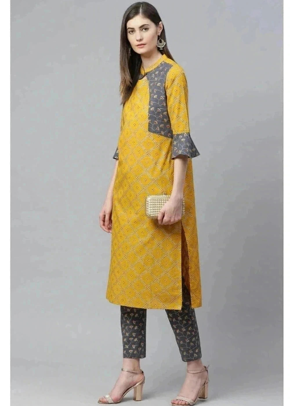 Yellow cotton kurti bell sleeves