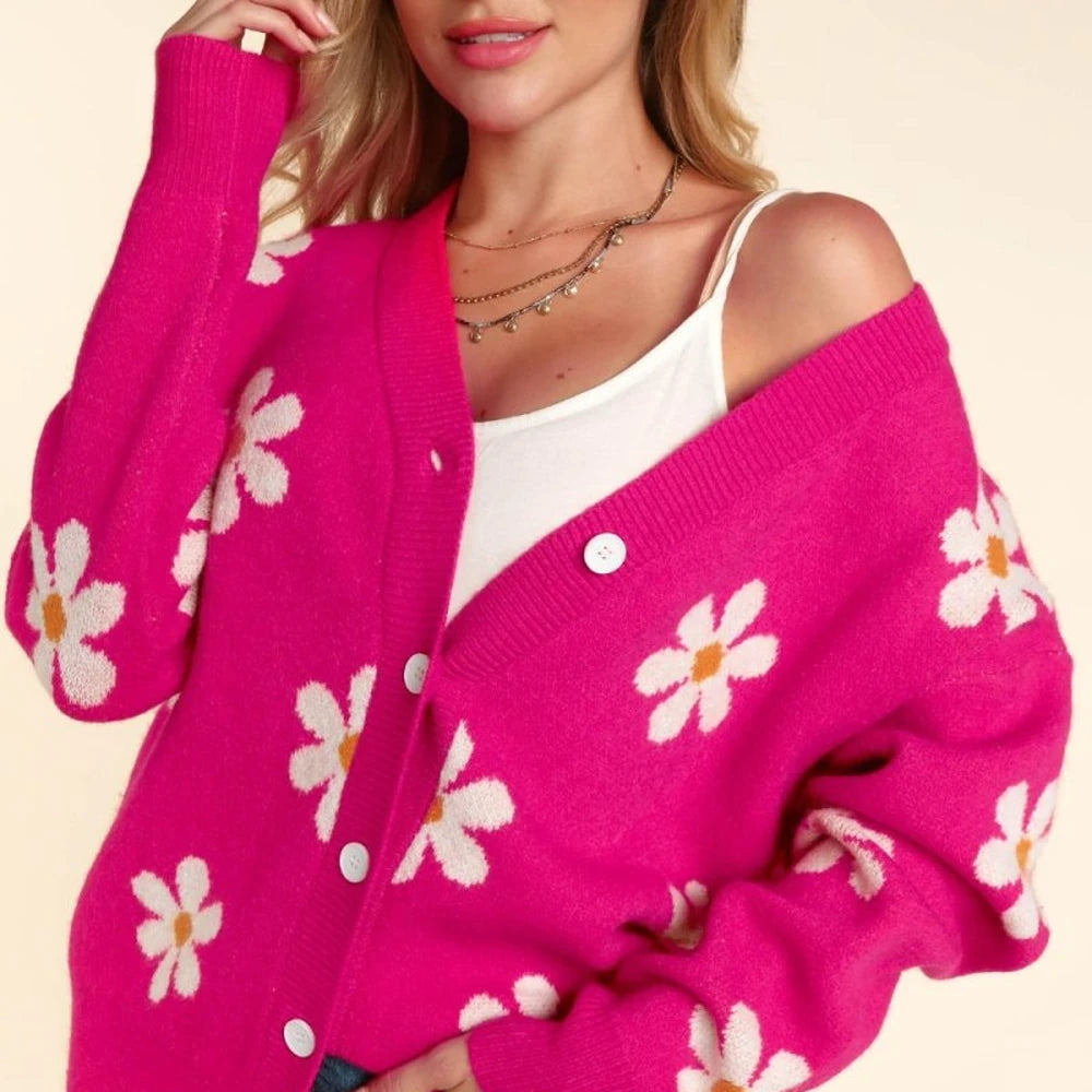 Daisy Floral Button Down Long Sleeve Cardigan