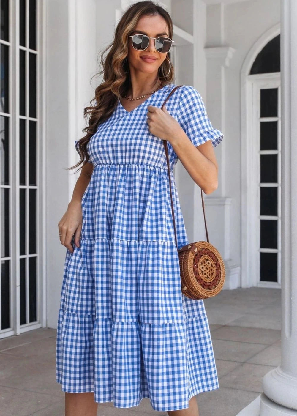 Plaid cotton blend midi dress