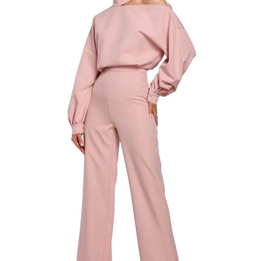 Elegant Jumpsuit with Buffet Sleeves & Slit Neckline