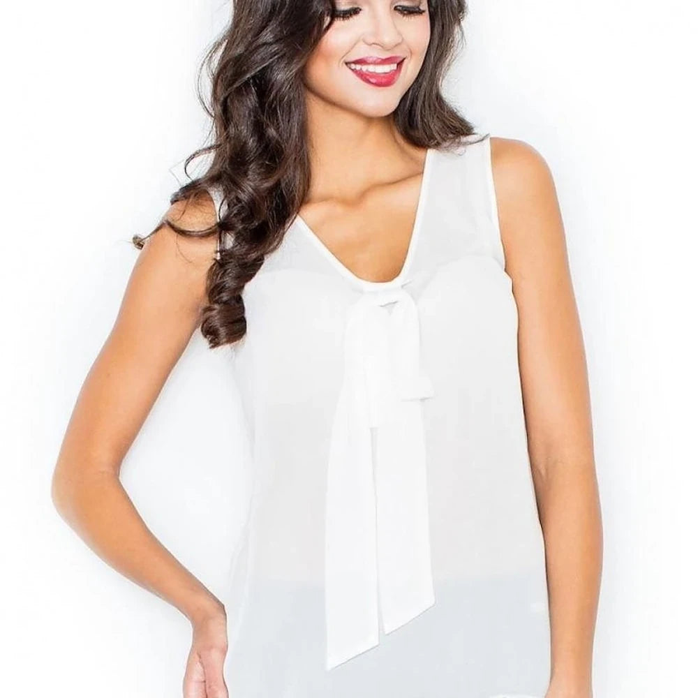 Sleeveless Tie Neck Blouse - Airy Polyester
