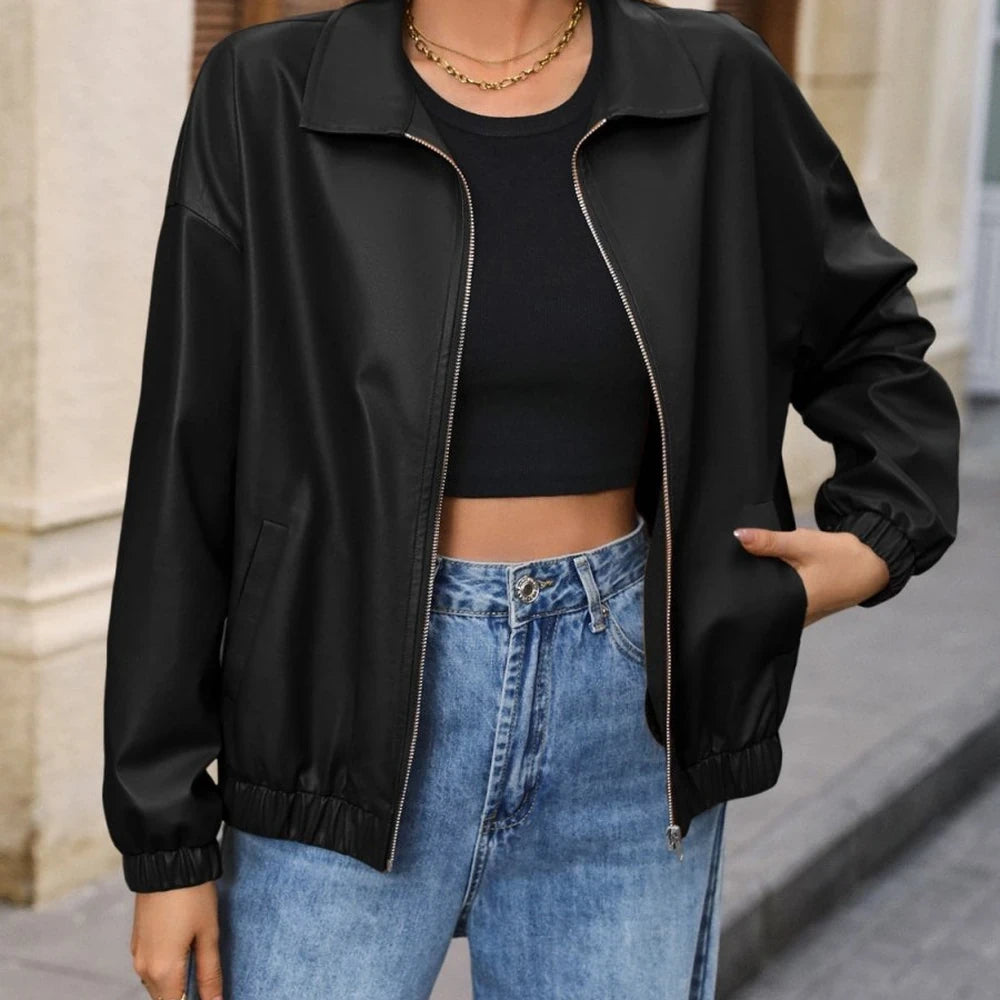 Women's Zip-Up Dropped Shoulder Jacket