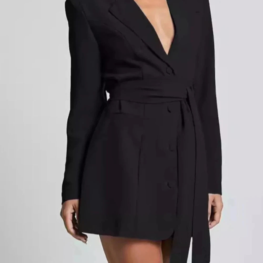 Lapel Collar Tie Waist Blazer