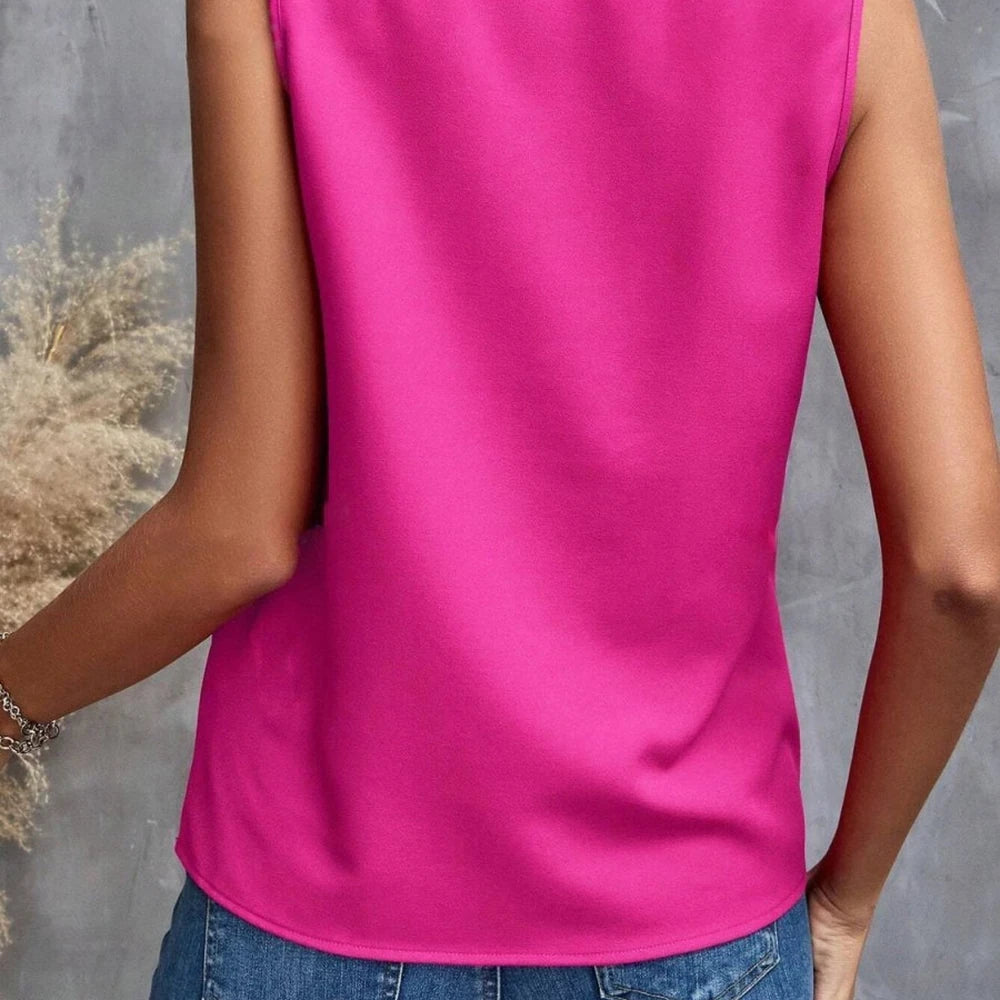 Ruffled V-Neck Polyester Tank Top