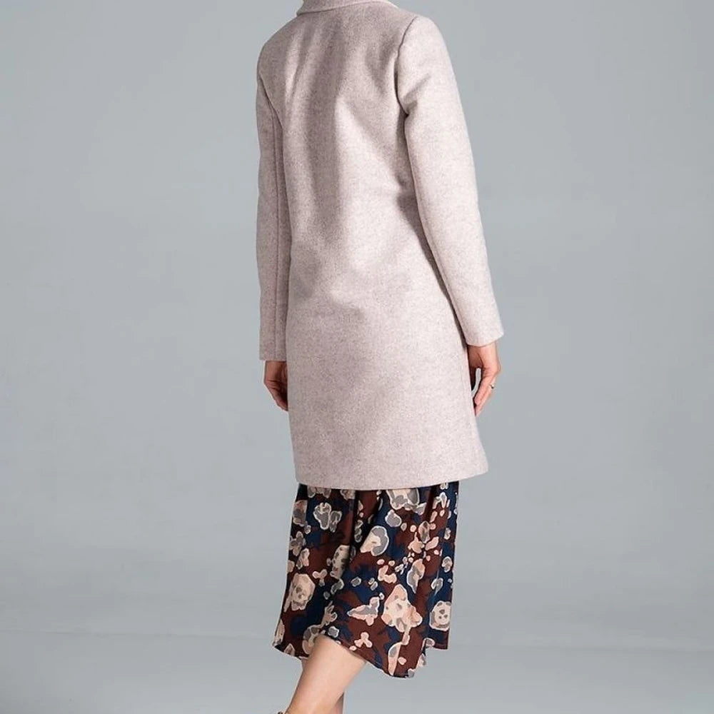 Knee-Length Belted Coat - Polyester Viscose Blend