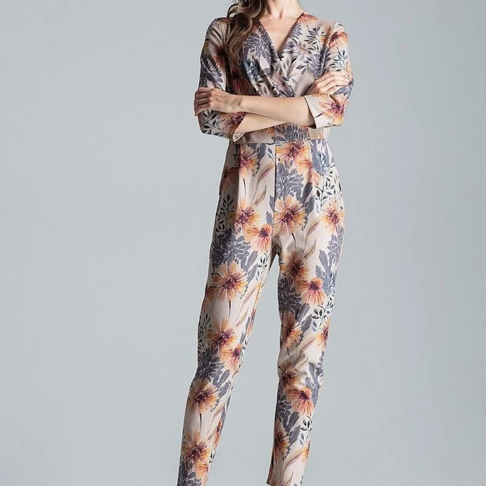 Patterned Jumpsuit with Envelope Neckline