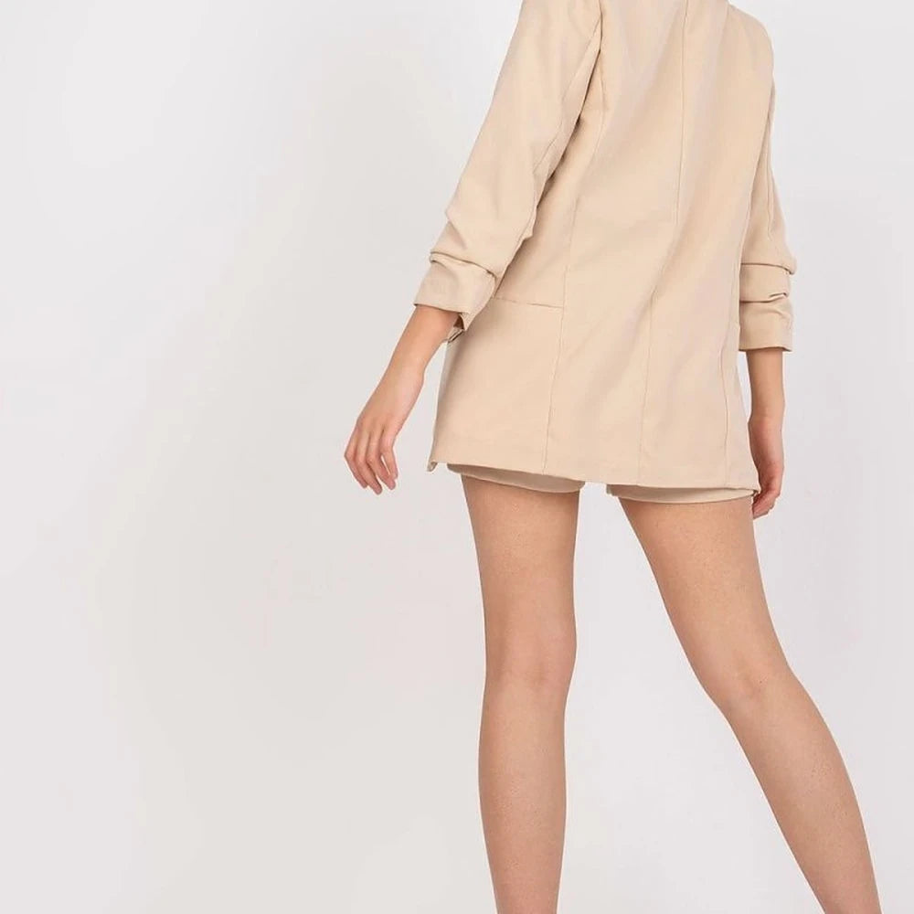 Lined Jacket & Shorts Set with Decorative Belt