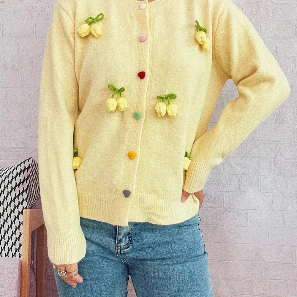 Flower Button Up Long Sleeve Cardigan