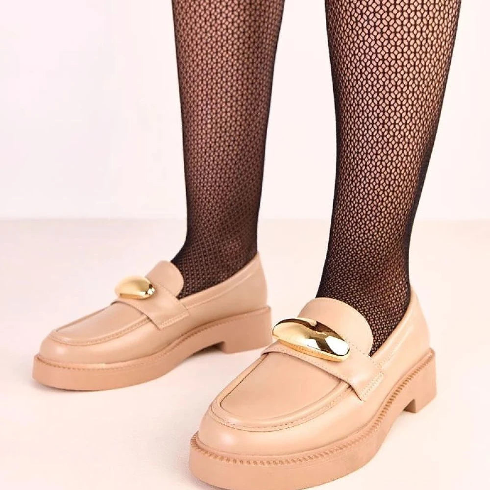 Mocassin Solea with Gold Ornament - Beige