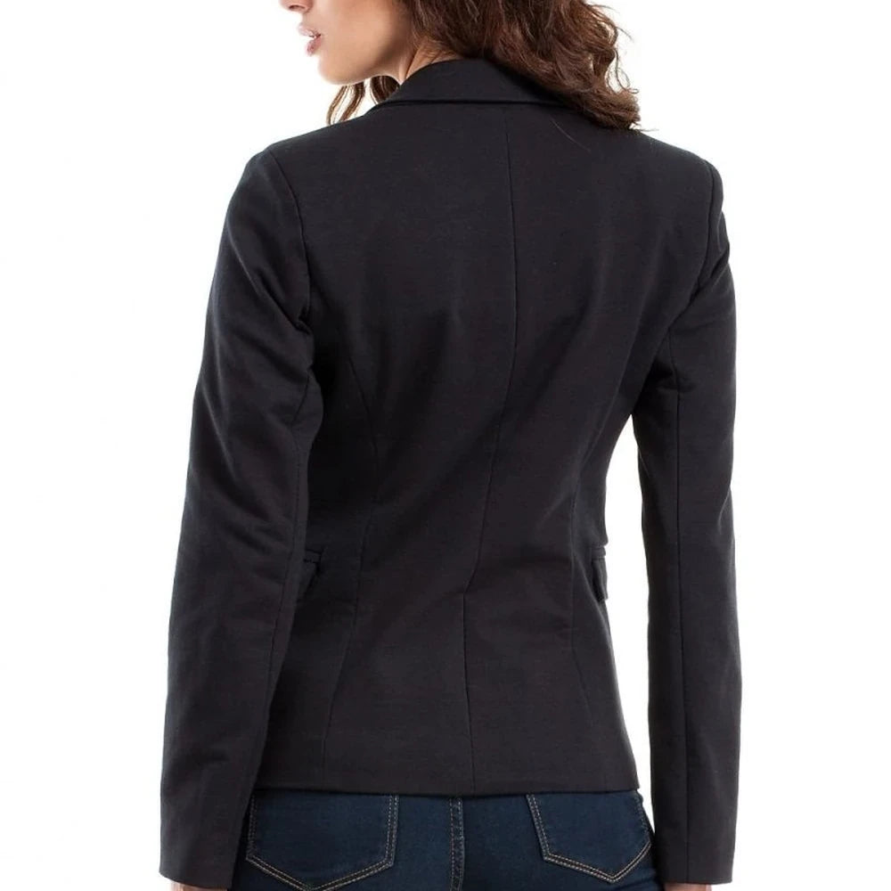 Black Cotton Blend Jacket with Rolled Sleeves