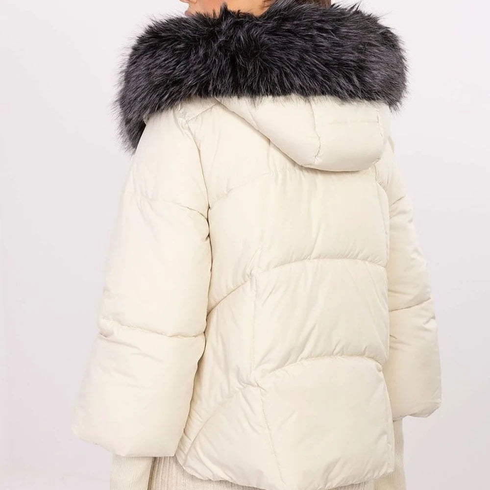 Beige Quilted Hooded Down Jacket
