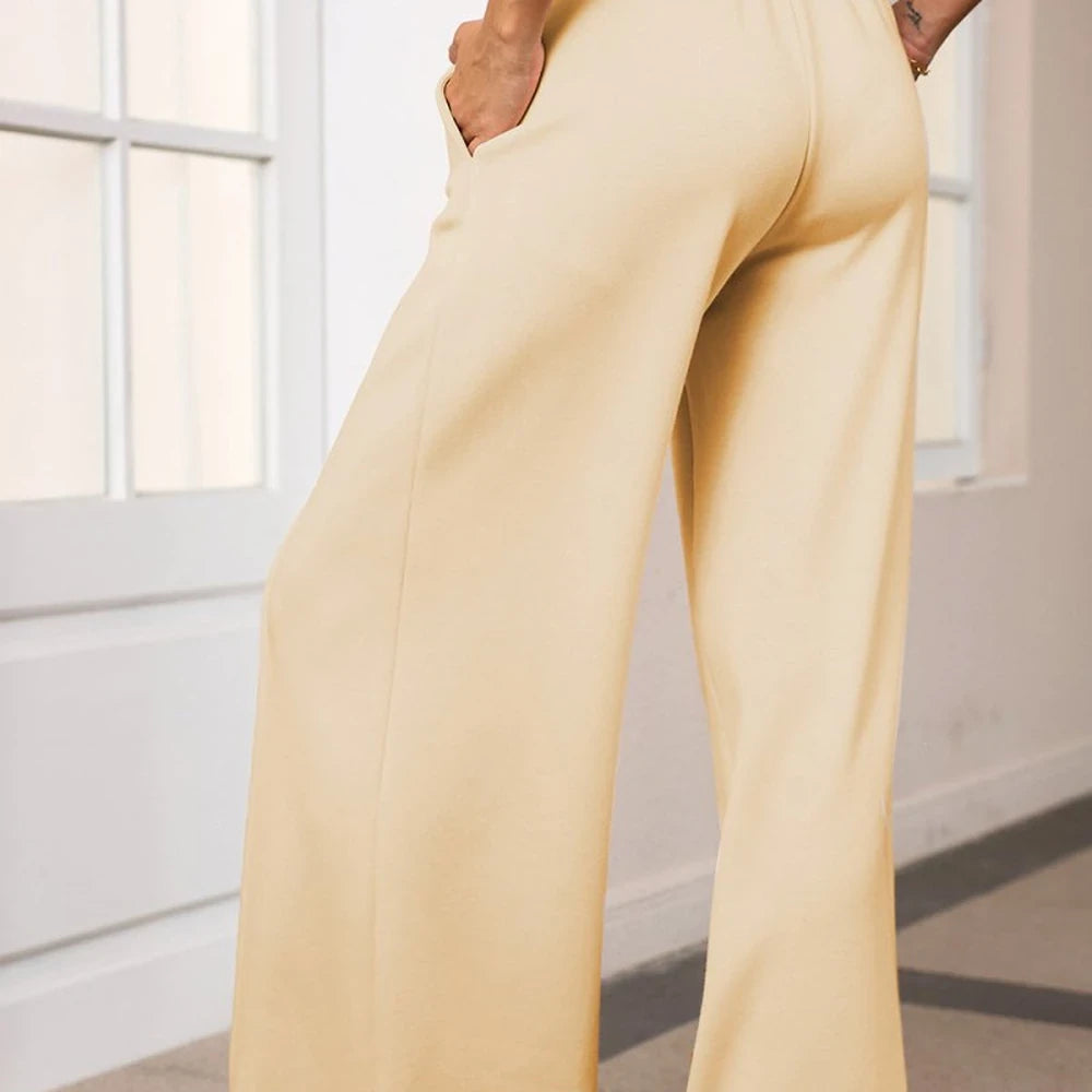 Drawstring Wide Leg Pants with Pockets