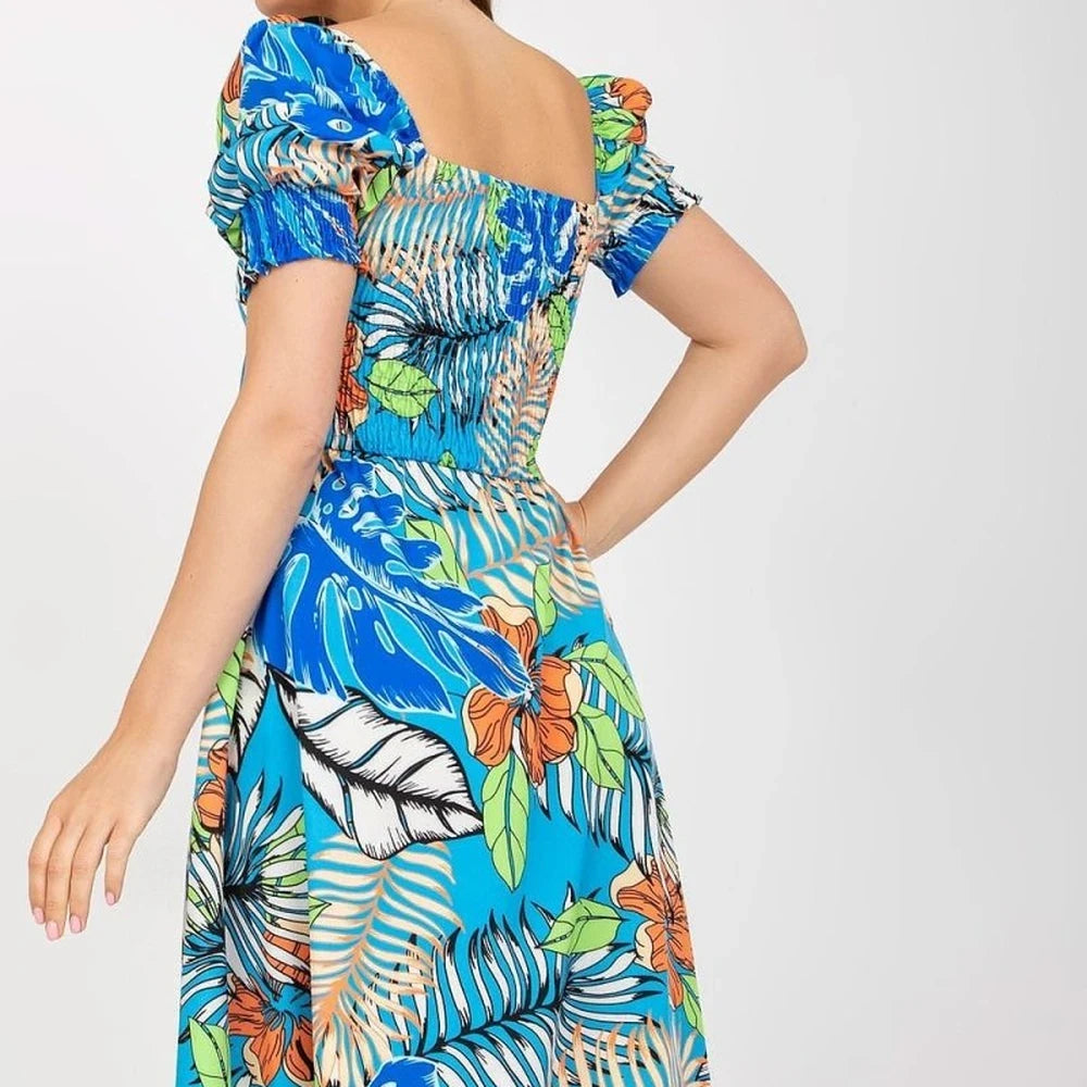 Spanish Neck Day Dress with Tie Detail