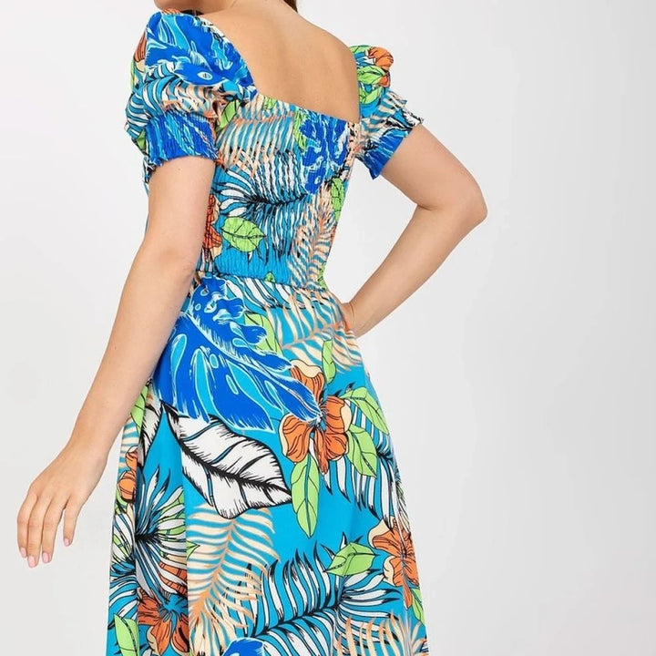 Spanish Neck Day Dress with Tie Detail