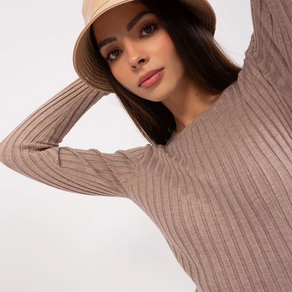 Ribbed Knit Round Neck Sweater