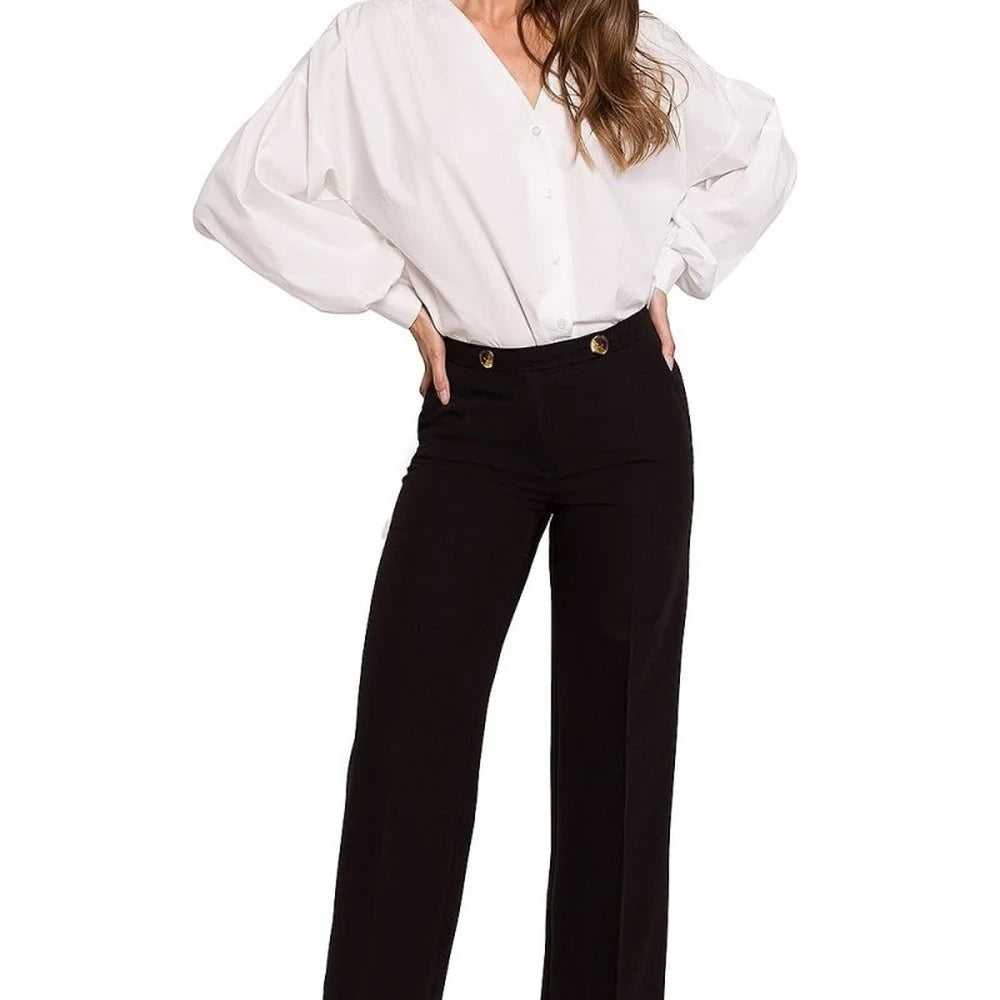 Elegant Straight Leg Trousers with Button Detail