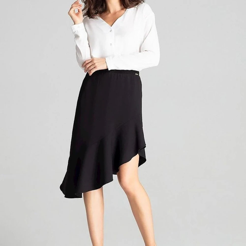 Asymmetrical Midi Skirt with Frill