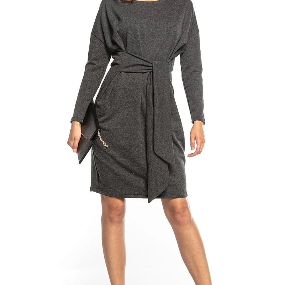 Midi Dress with Tie Belt in Cotton Knit
