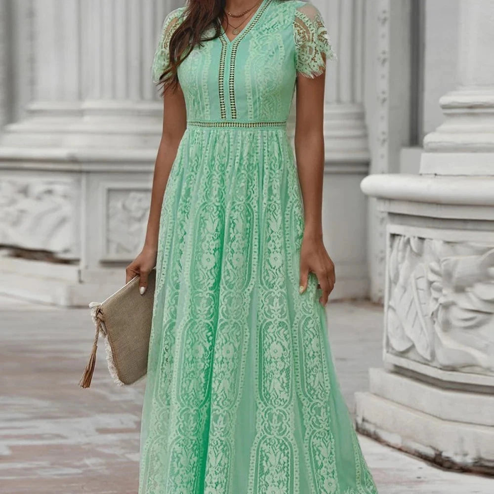 Scalloped Lace V-Neck Maxi Dress