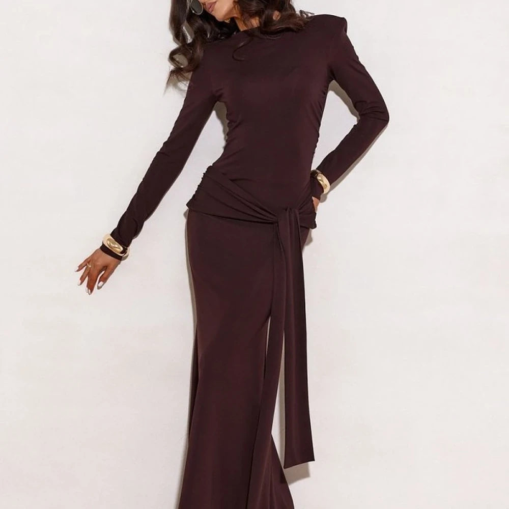 Elegant Long Sleeve Maxi Dress with Sash