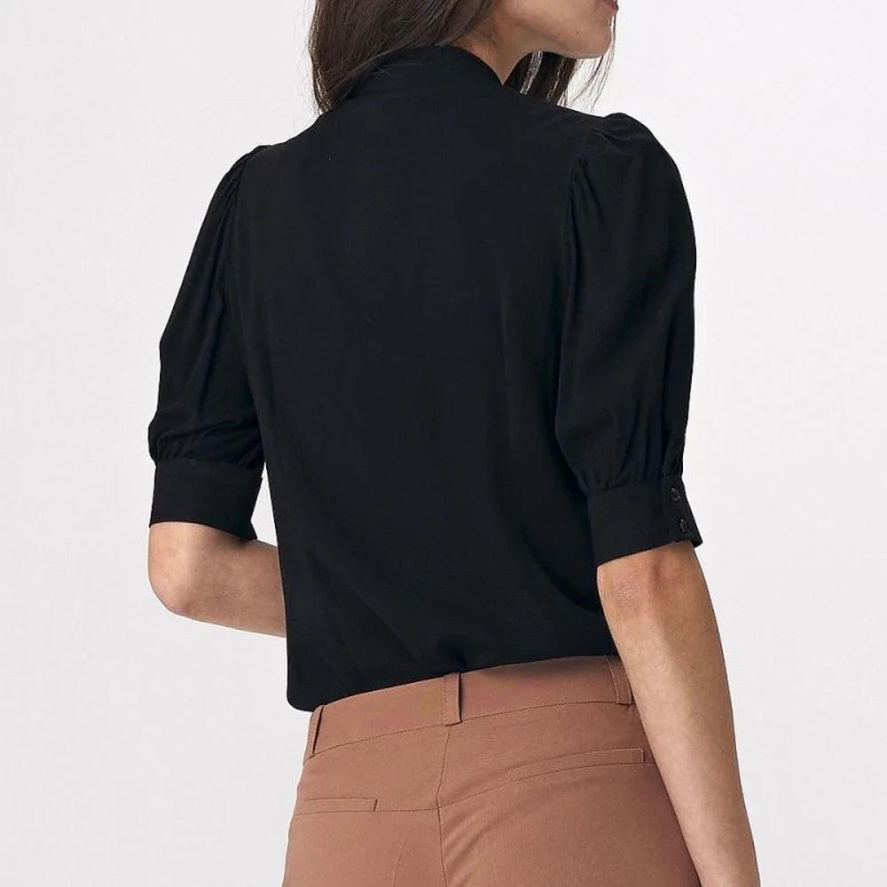 Brown Viscose Blouse with Tie Neck