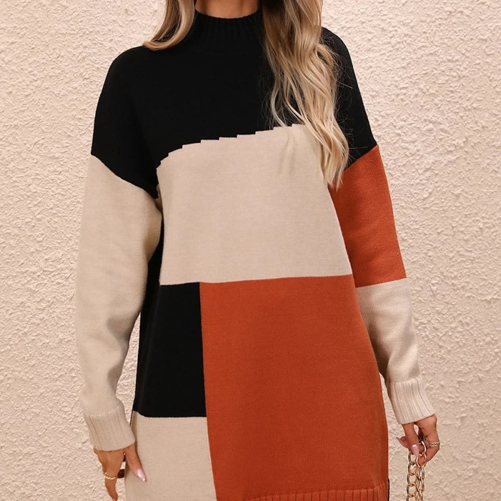 Color Block Mini Sweater Dress