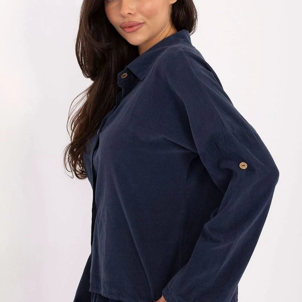 Corduroy Long Sleeve Shirt with Collar
