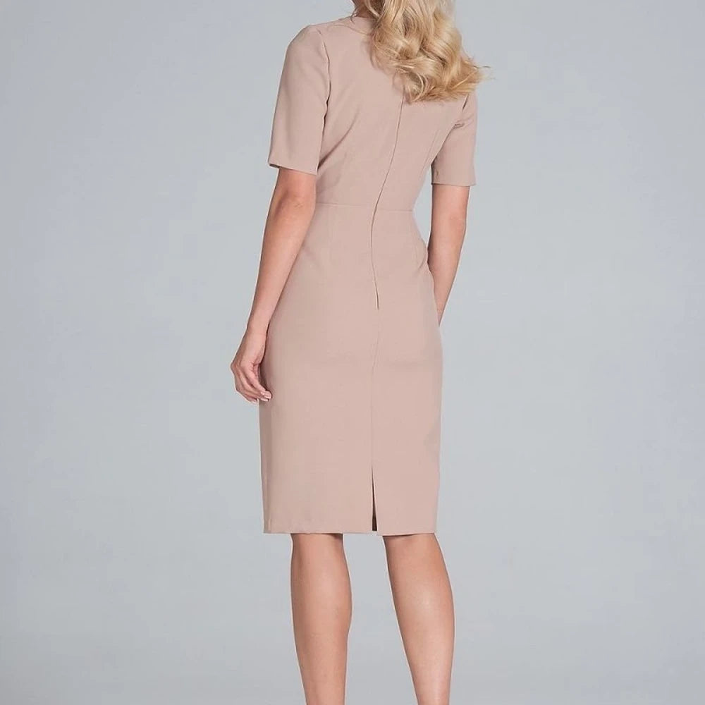 Midi Pencil Dress with Envelope Neckline