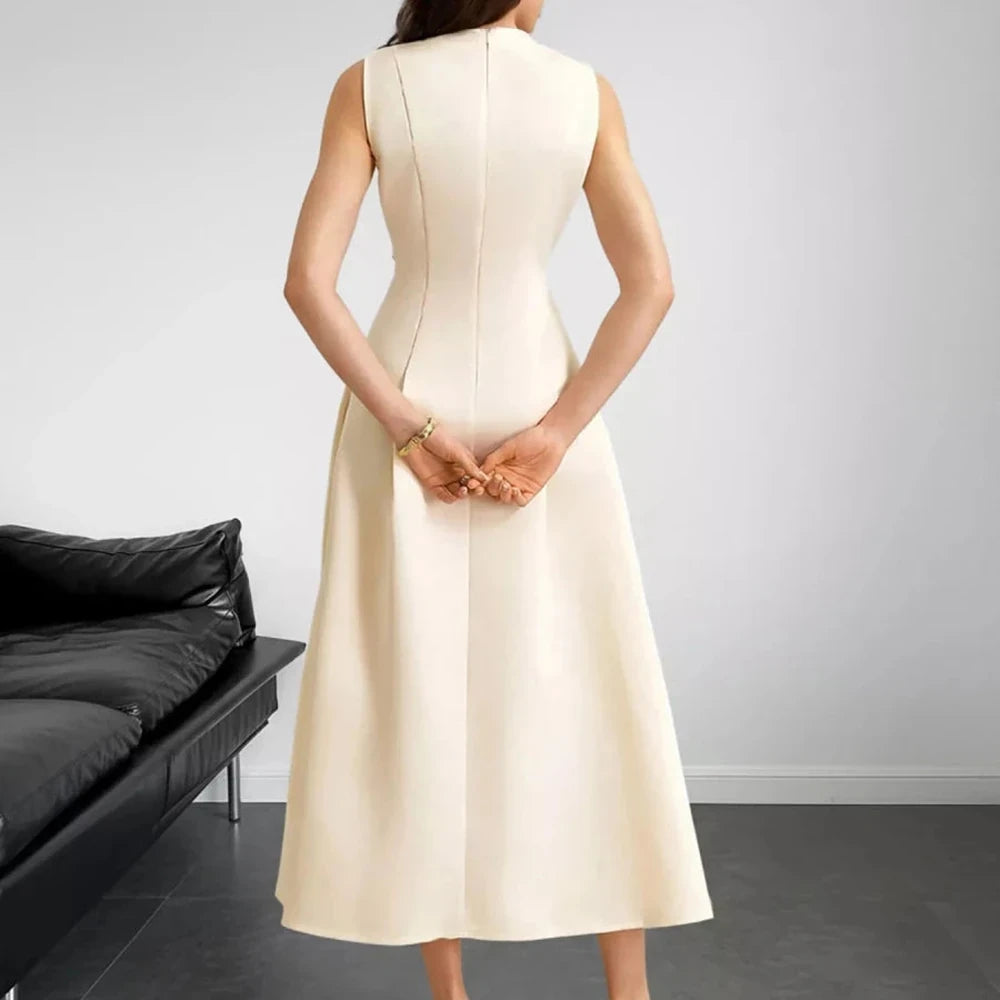 Sleeveless A-Line Midi Dress with Pockets