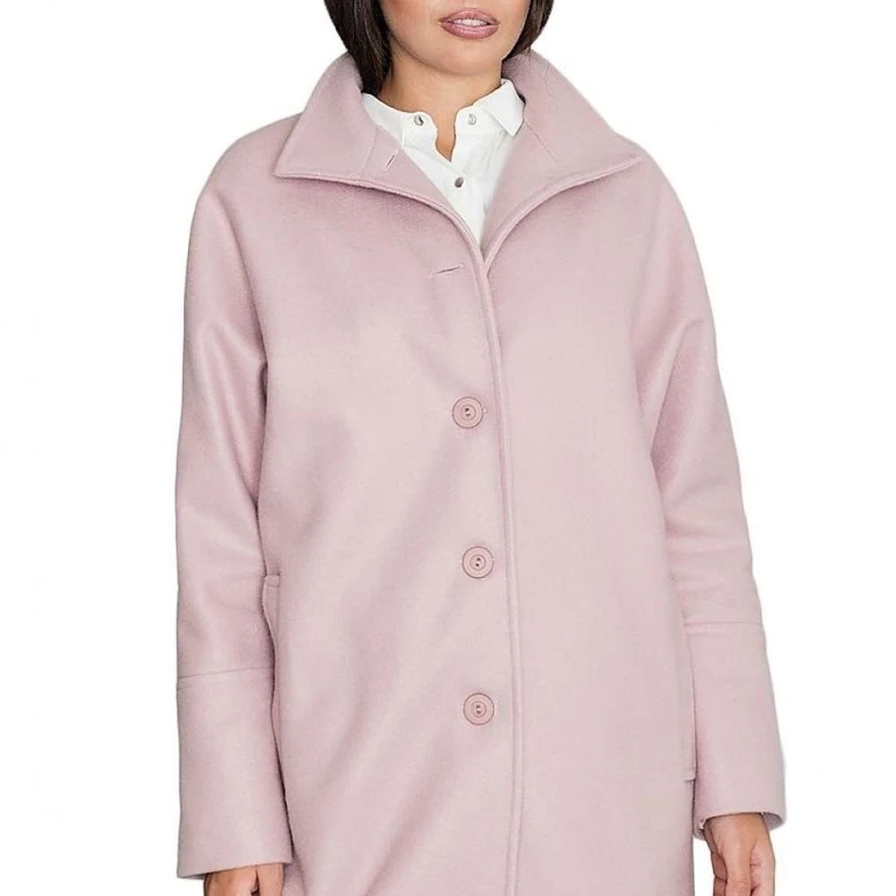Women's Kimono Coat Stand-Up Collar Button Details