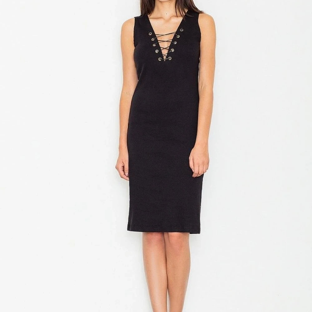 Cotton Knit Dress with Tie Neckline