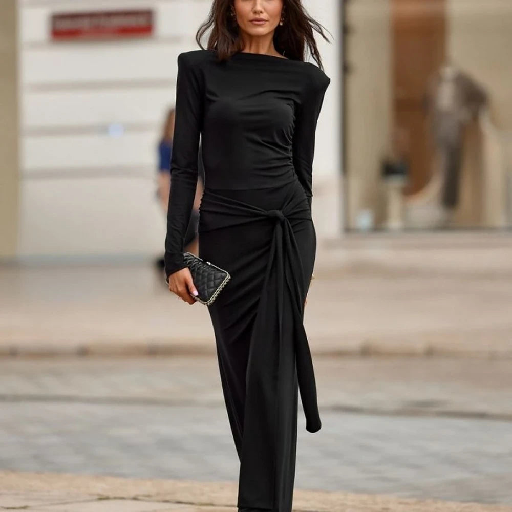 Elegant Long Sleeve Maxi Dress with Sash