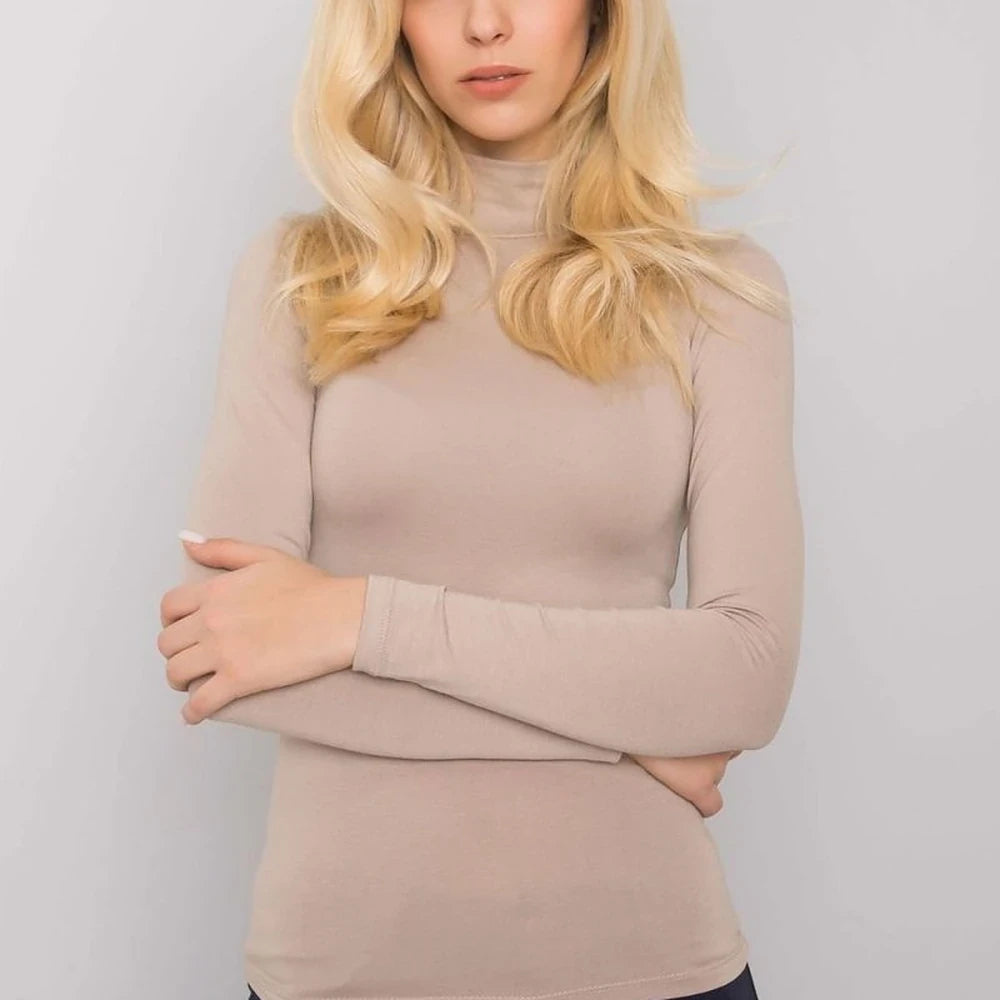 Beige Spandex Viscose Turtleneck Top