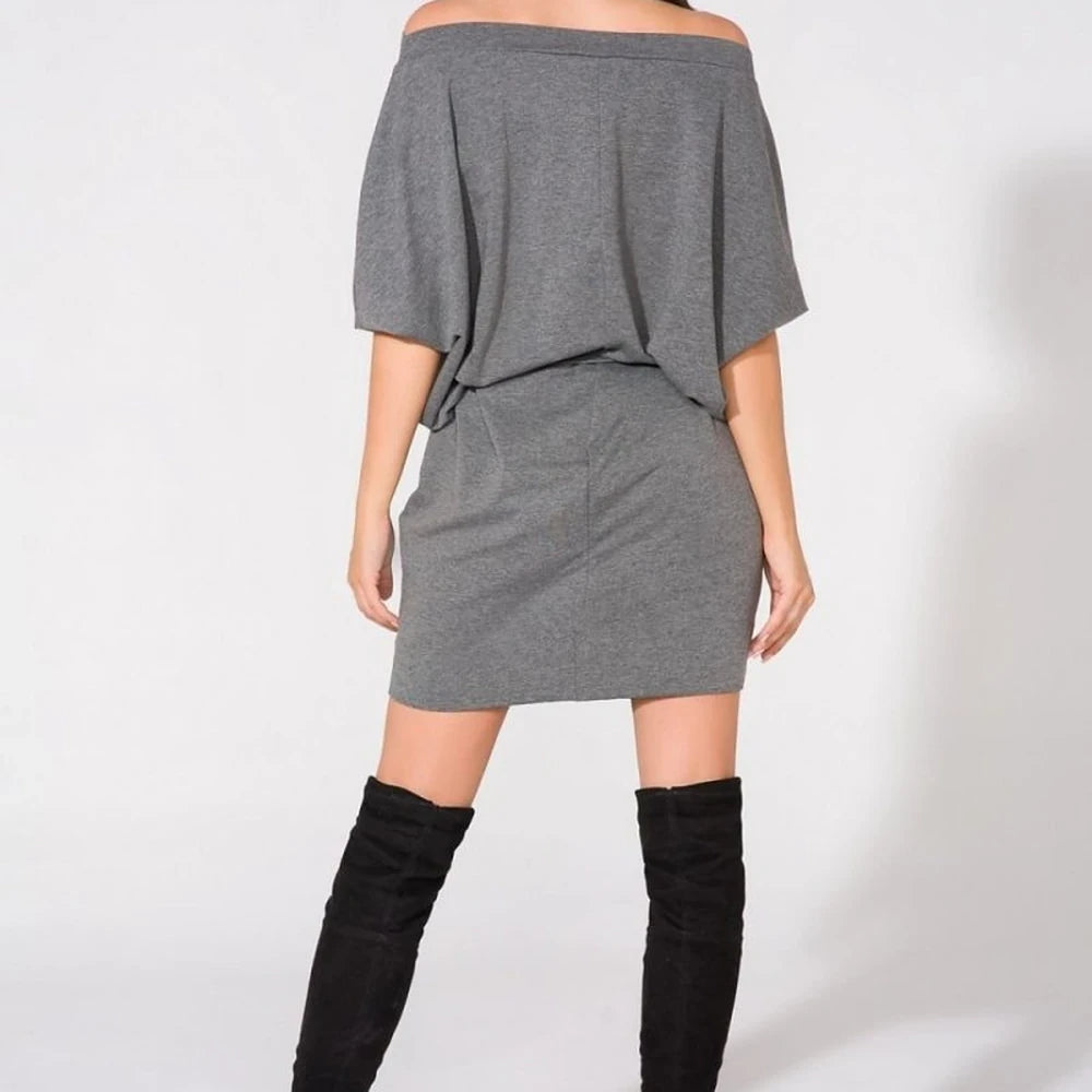 Loose Knit Boatneck Day Dress with Pockets