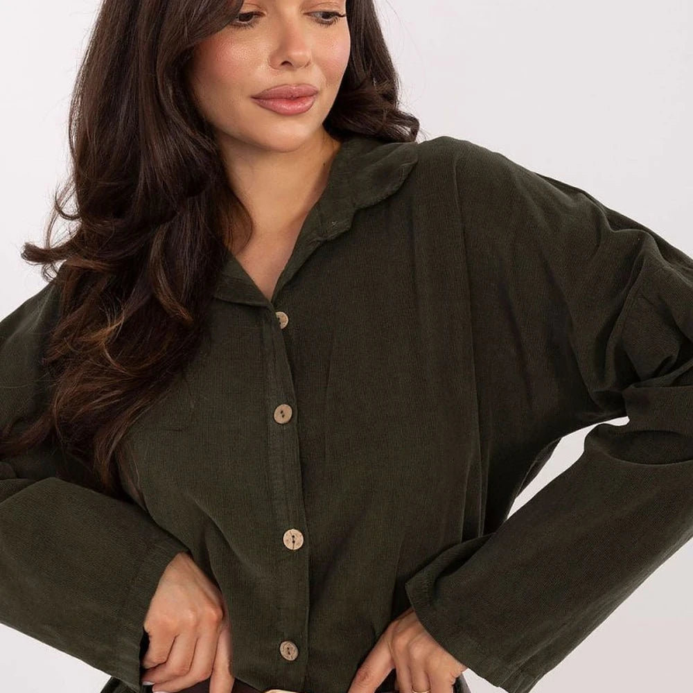 Corduroy Shirt with Collar and Button Closure