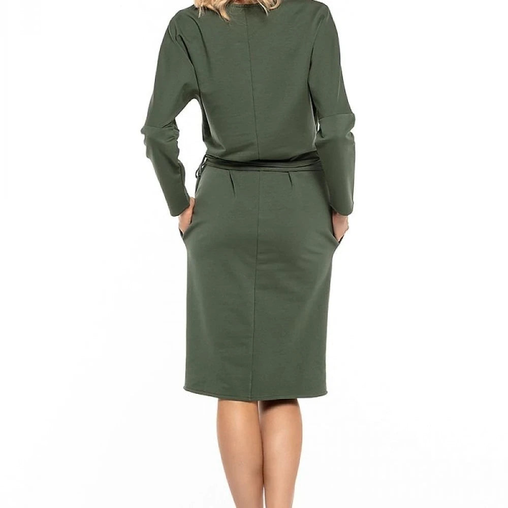 Red Cotton Knit Day Dress with Belt