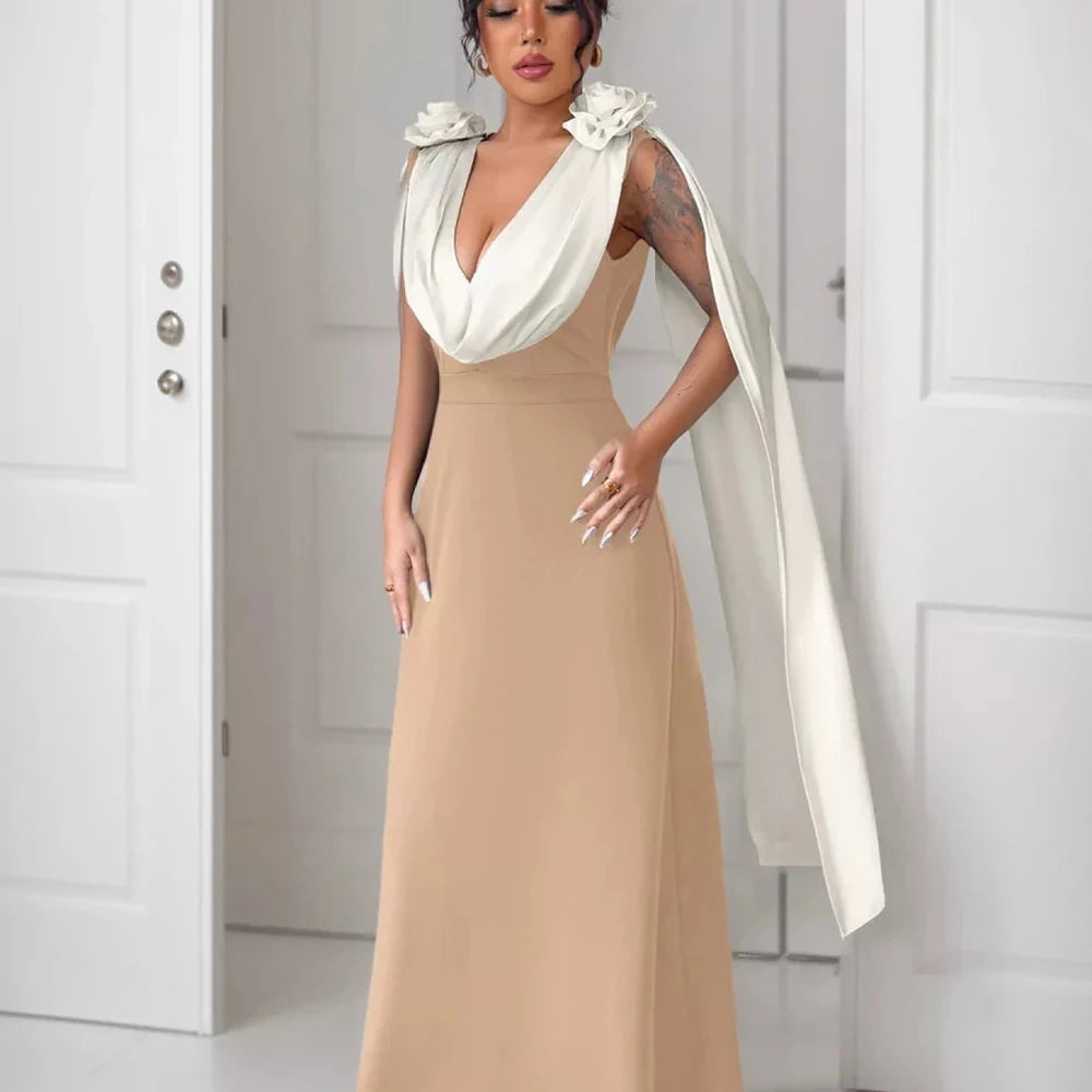 Floral Applique Two Tone Maxi Dress