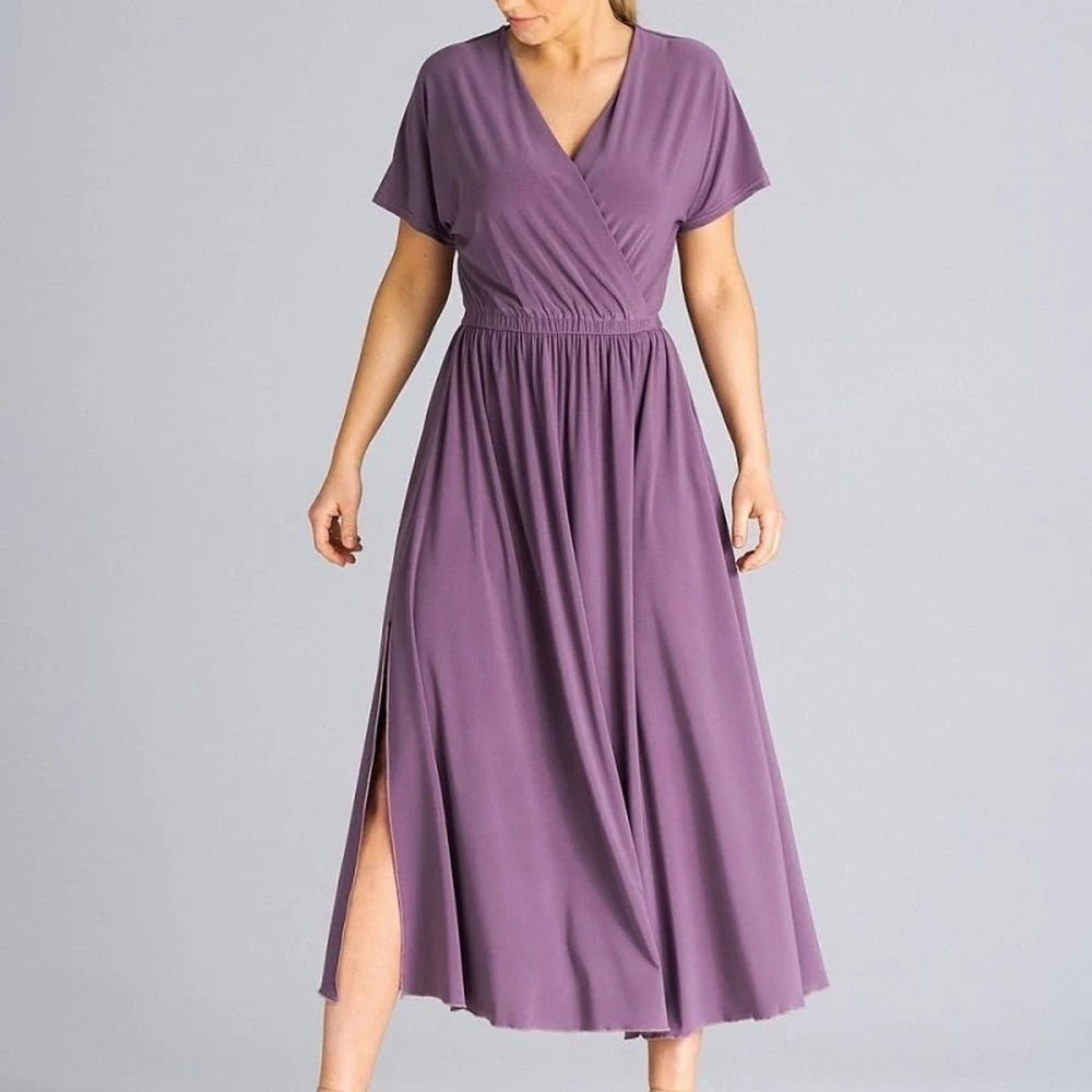 Flowy Overlapping Neckline Day Dress