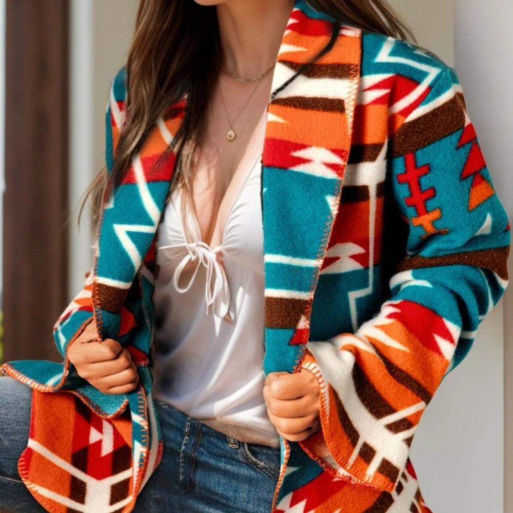 Printed Tassel Tie Neck Flounce Sleeve Dress